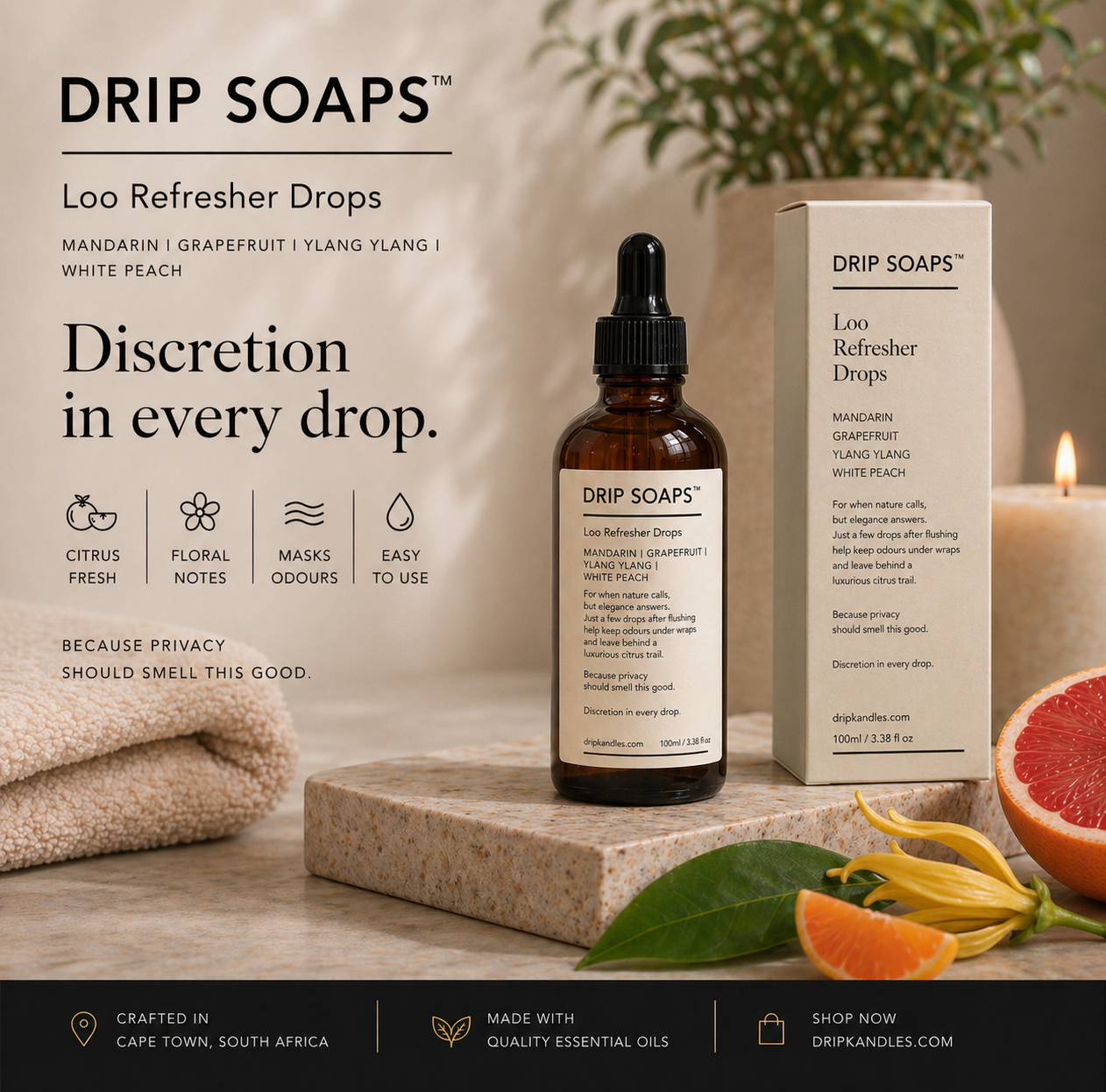 DRIP SOAPS loo refresher drops on a toilet